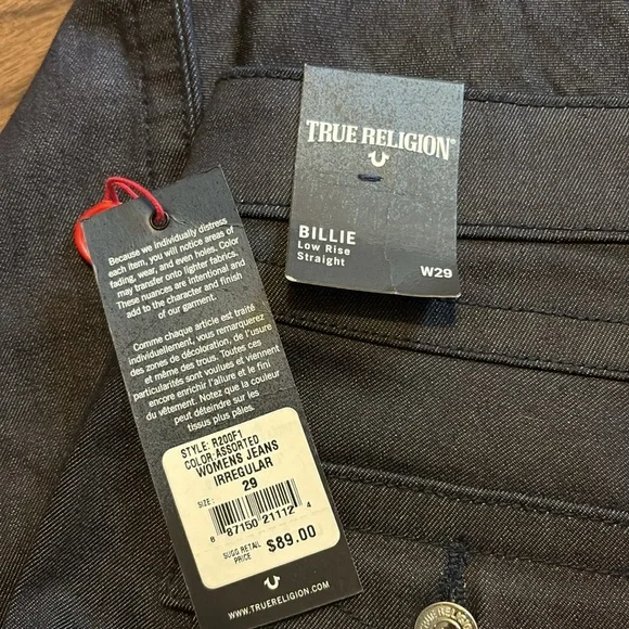 NEW True Religion Size 29 Billie Low Rise Straight Denim Jeans NWT - Picture 3 of 4